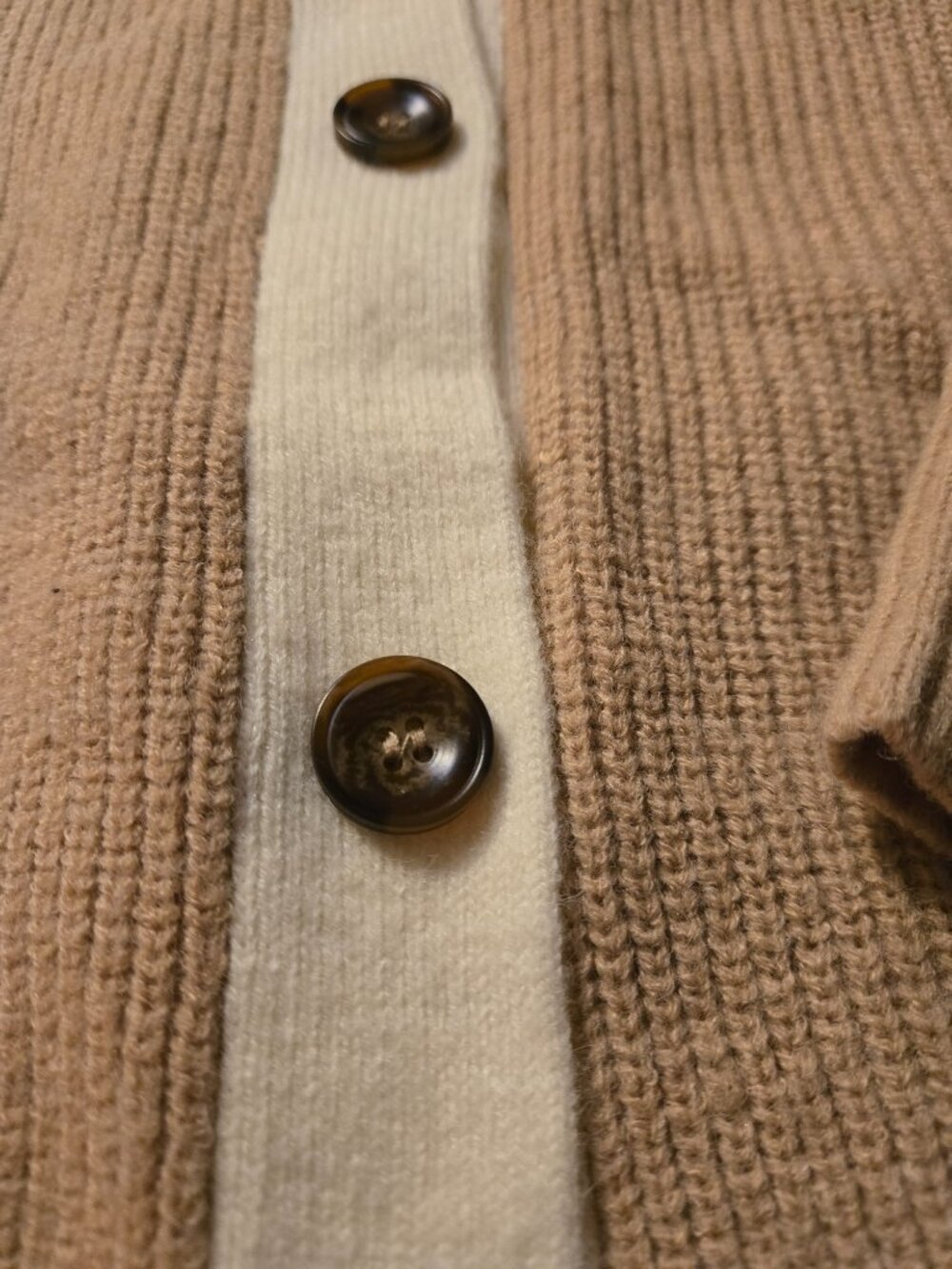 Beige Cream Ribbed Cardigan Large - Picture 3 of 5